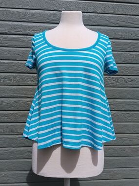 Rue21 Turquoise & White Striped Scoop Neck Short Sleeve Top